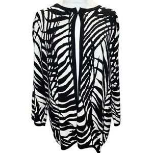 Chico's Palm Leaf Open Front Cardigan Size 3 XL Black White Cotton Jacquard